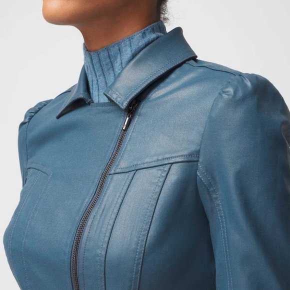 WHBM $200 Coated Denim Peplum Jacket Blue True Indigo - Picture 10 of 10